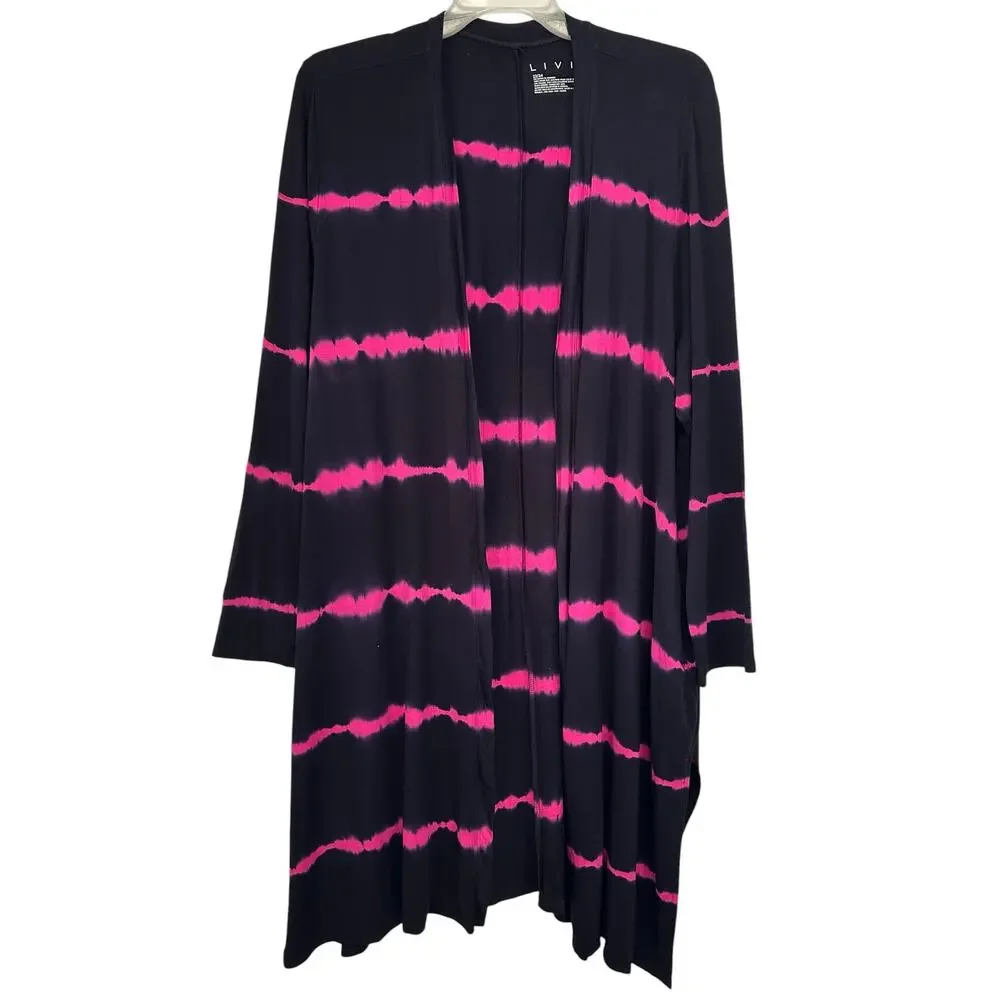 Livi Lane Bryant Striped Duster Cardigan Black Pink 3X Plus Size 22/24